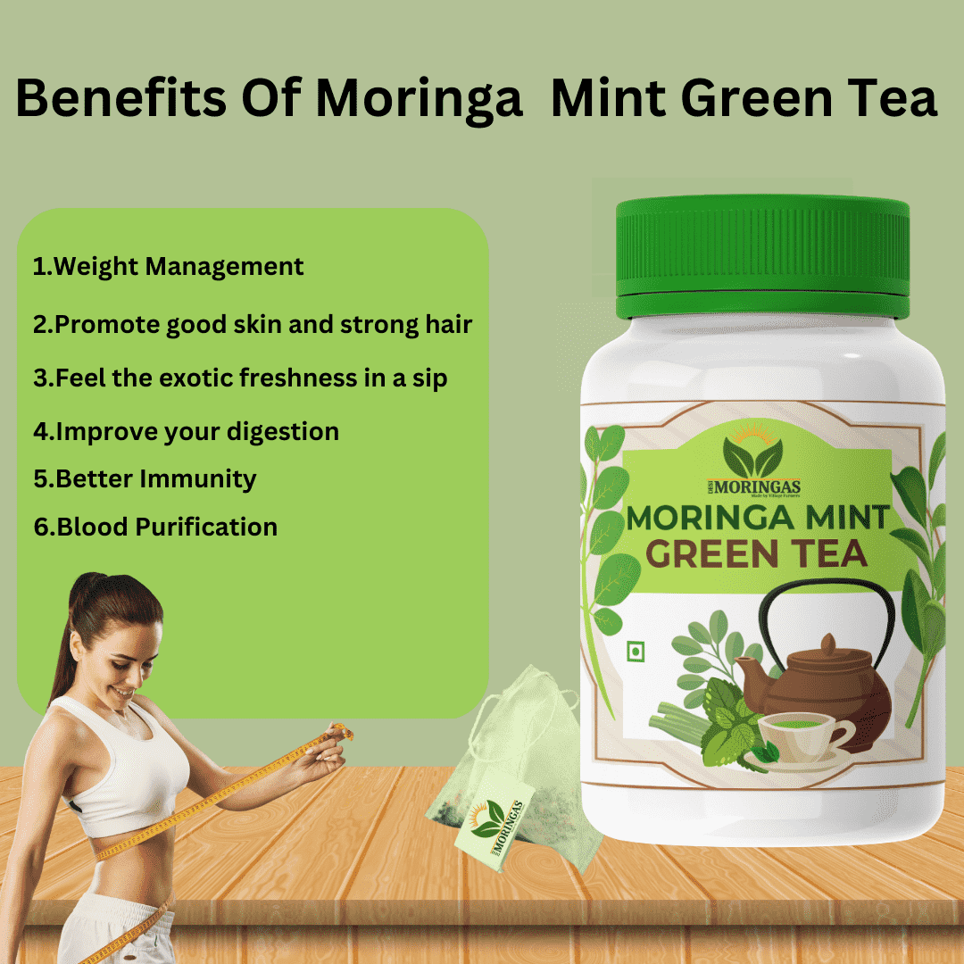 "Desi Moringas' Moringa Mint Green Tea (20 Sachet)" - Refreshing Mint Flavor, Packed with Health Benefits!